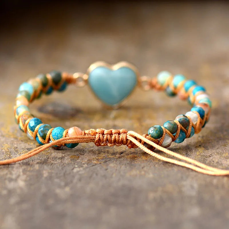 Natural Stone Macramé Heart Bracelet