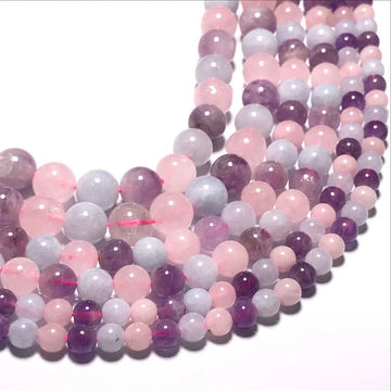 6/8/10mm Natural Madagascar Rose Quartz/Aquamarine/Amethyst Bead