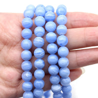 Blue Lace Agates Stone Chalcedony  Round Loose Spacer Beads 4 6 8 10 12MM Pick Size For Jewelry Making DIY Bracelet