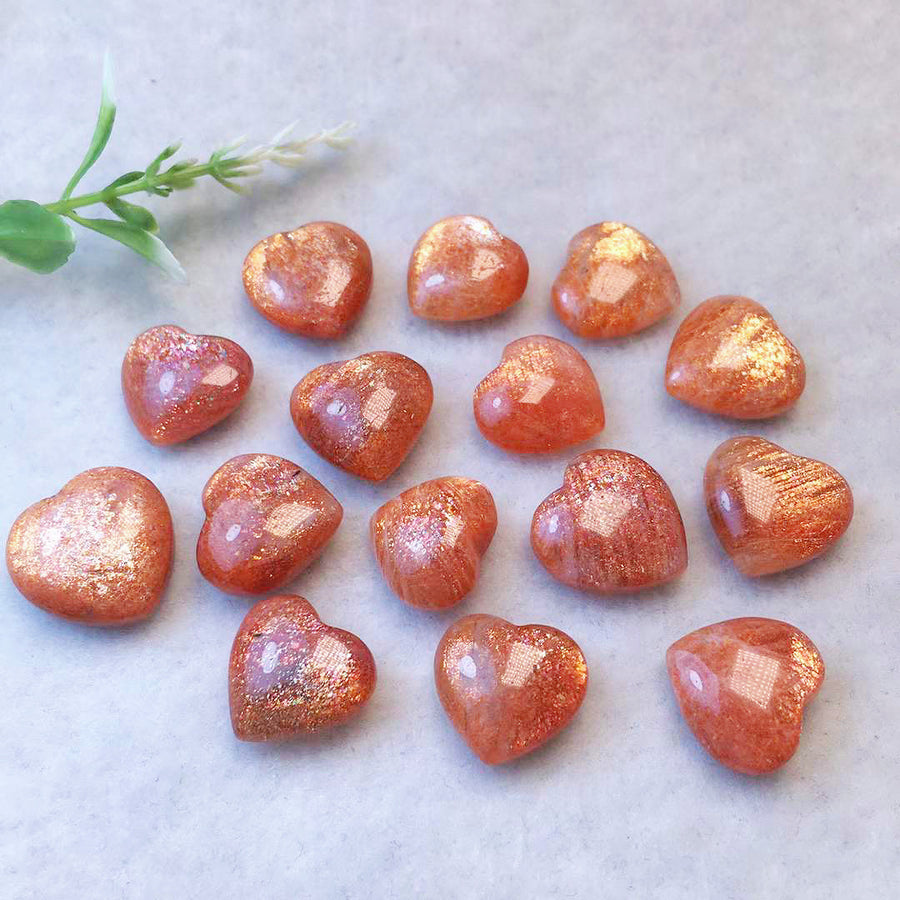 Sunstone Heart Natural Crystal Sun stone Moonstone Carving Polished Stone