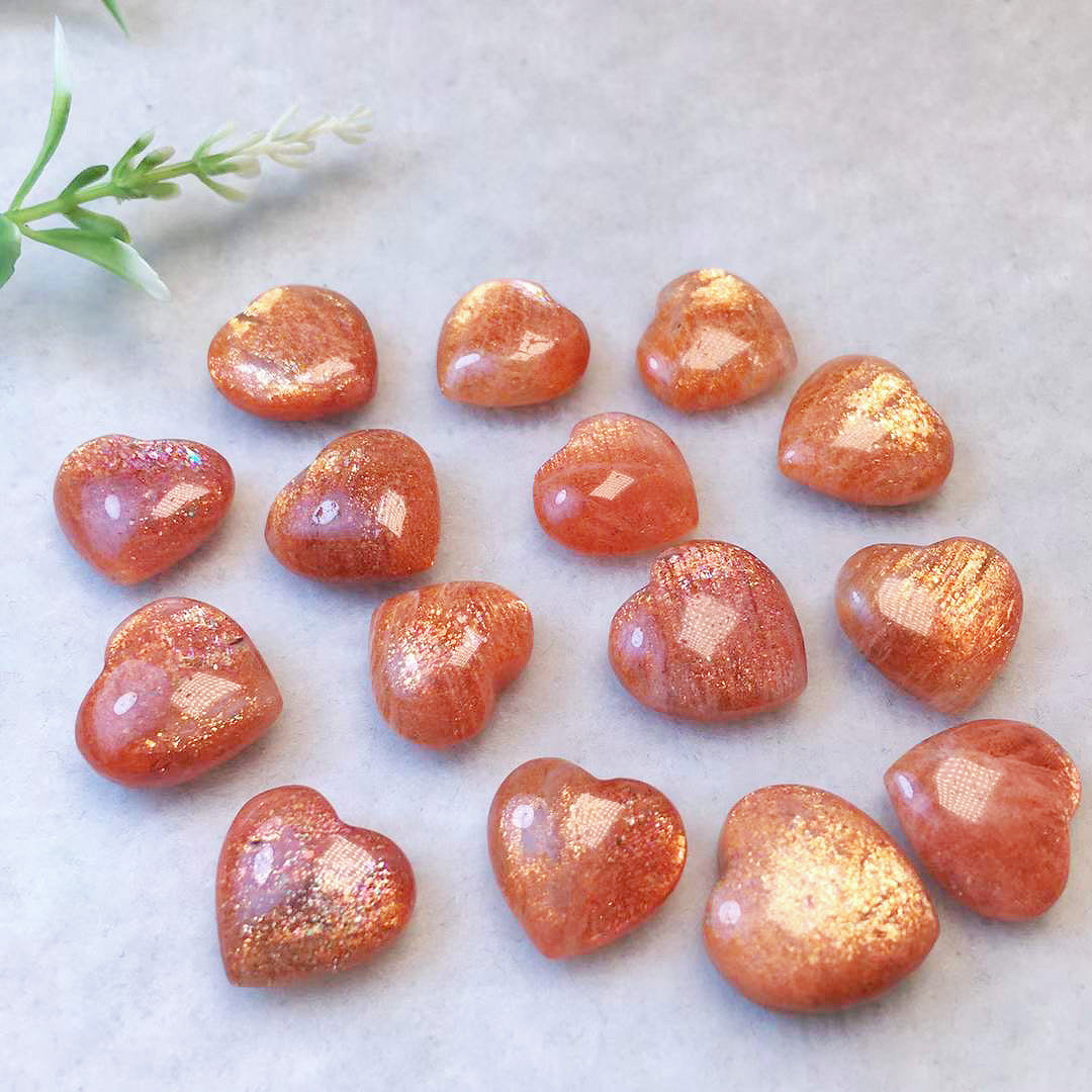 Sunstone Heart Natural Crystal Sun stone Moonstone Carving Polished Stone