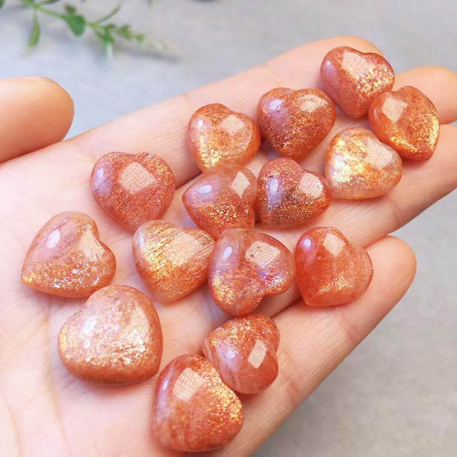 Sunstone Heart Natural Crystal Sun stone Moonstone Carving Polished Stone