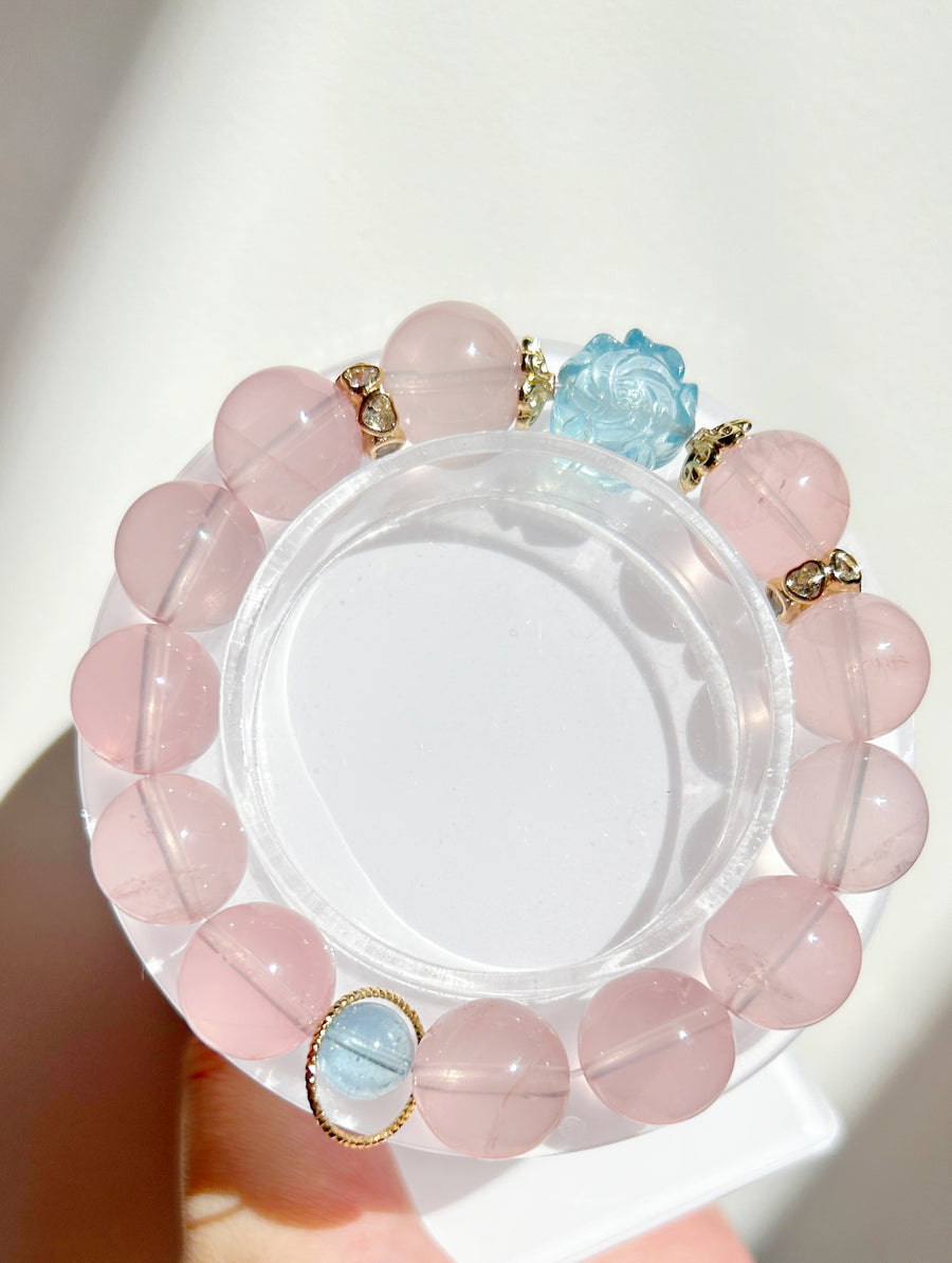 Mozambique Rose Quartz Aquamarine Bracelet