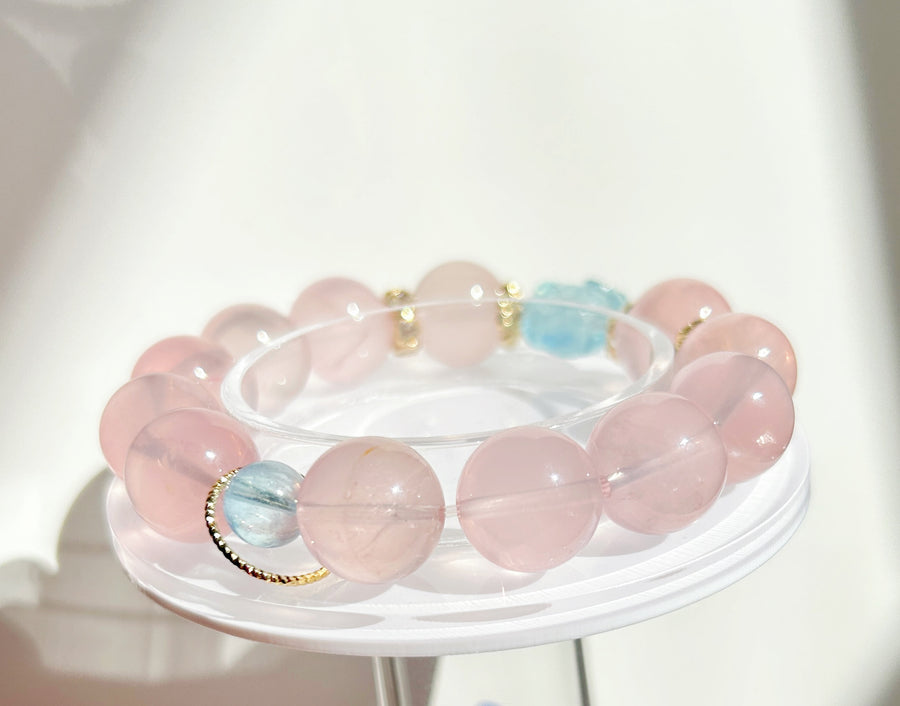 Mozambique Rose Quartz Aquamarine Bracelet