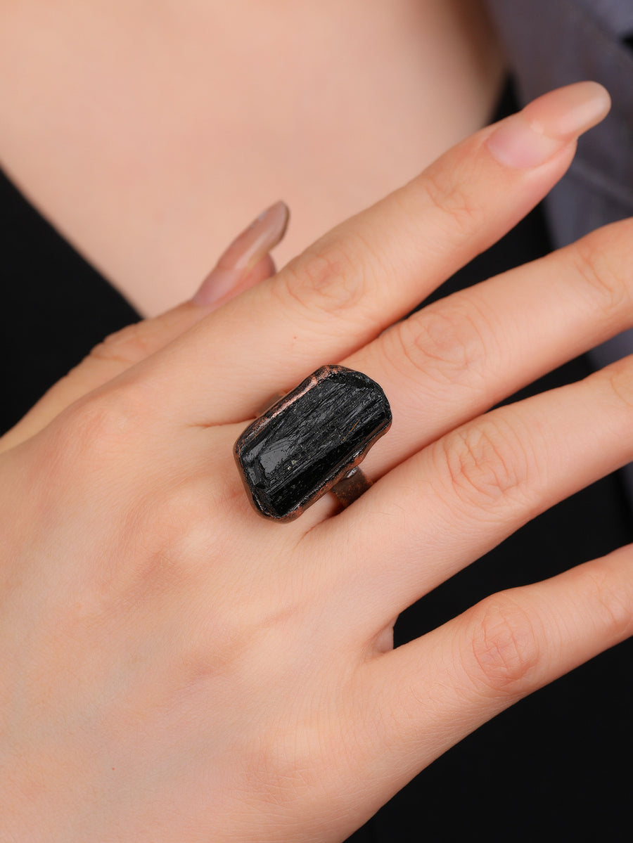 Black Tourmaline Ring Retro Style Ring