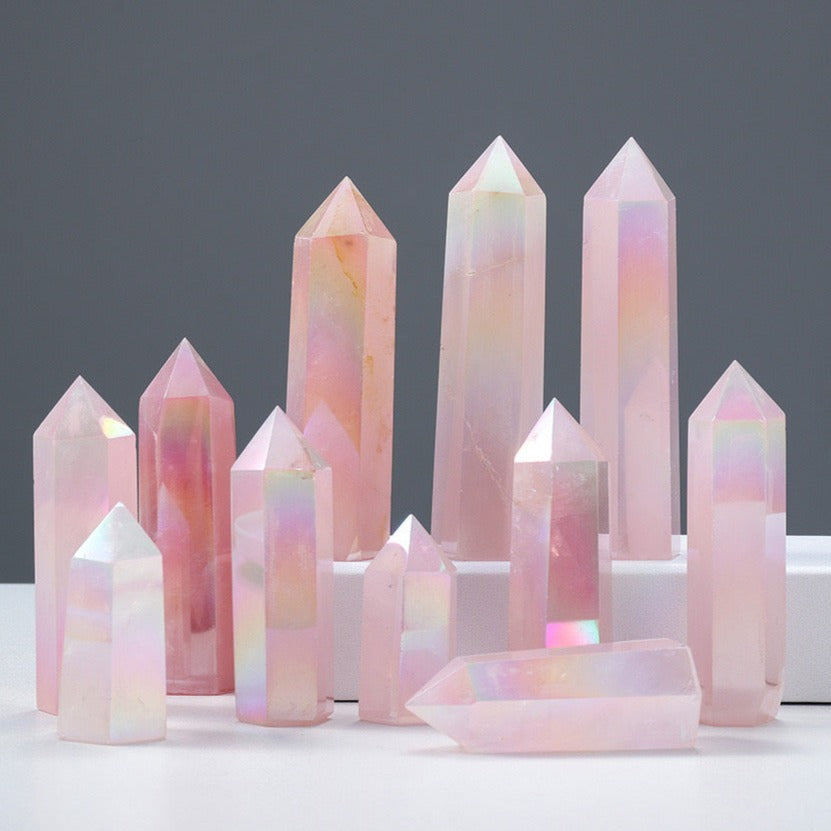 Aura Rose Quartz Tower Natural Crystal Tower