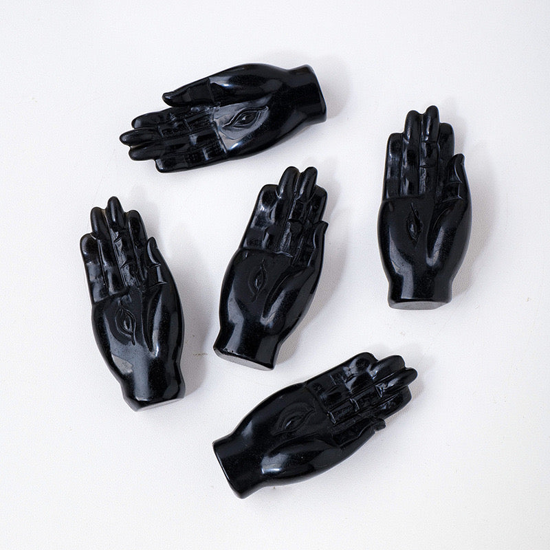 Black Obsidian Hand Natural Crystal Carving