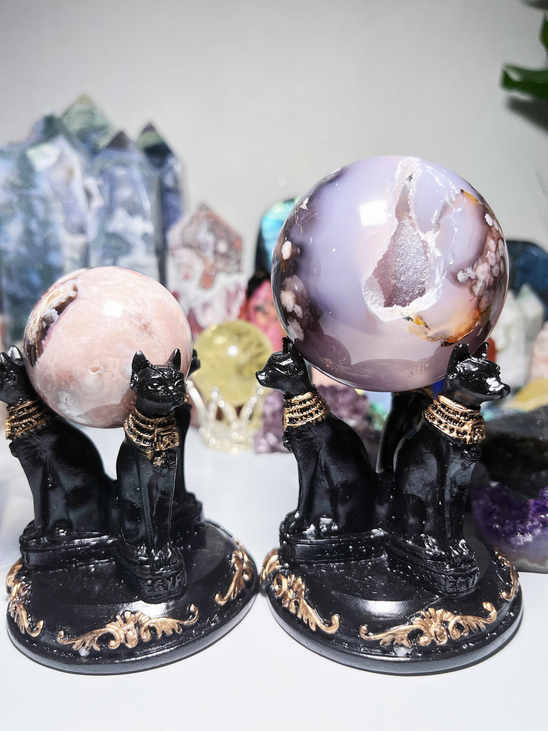 Black Flower Agate Sphere Crystal Flower