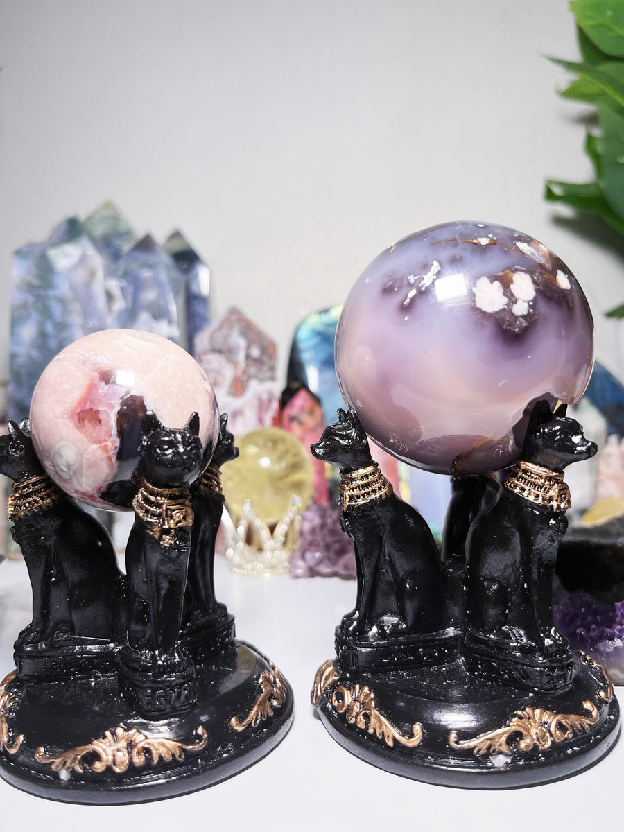 Black Flower Agate Sphere Crystal Flower