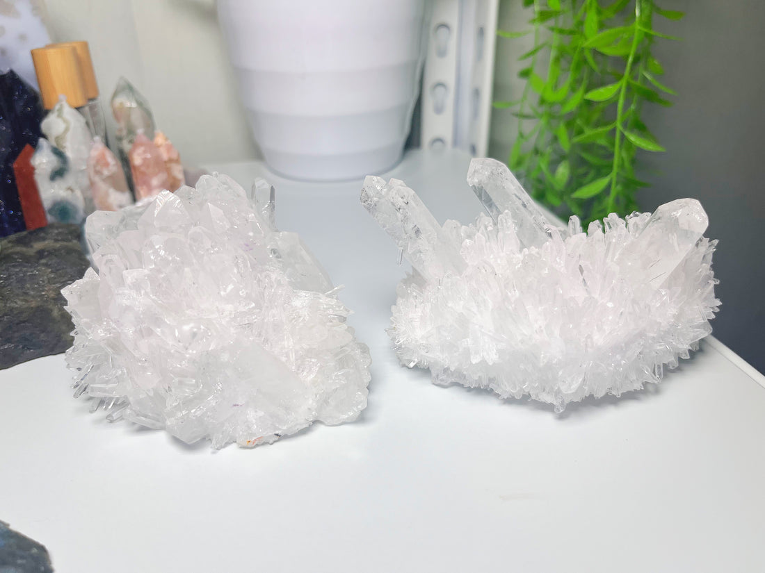 Clear Quartz Cluster Bracelet Earring Jewelry Holder Home Decor Crystal Feng Shui Crystal White Quartz Flower Cluster