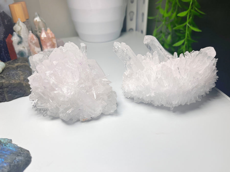 Clear Quartz Cluster Bracelet Earring Jewelry Holder Home Decor Crystal Feng Shui Crystal White Quartz Flower Cluster