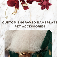 Elegant Red Velvet Pet Collar with Customizable Engraved Nameplate