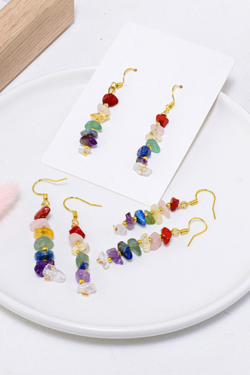 Gemstone Chip Cluster Earrings