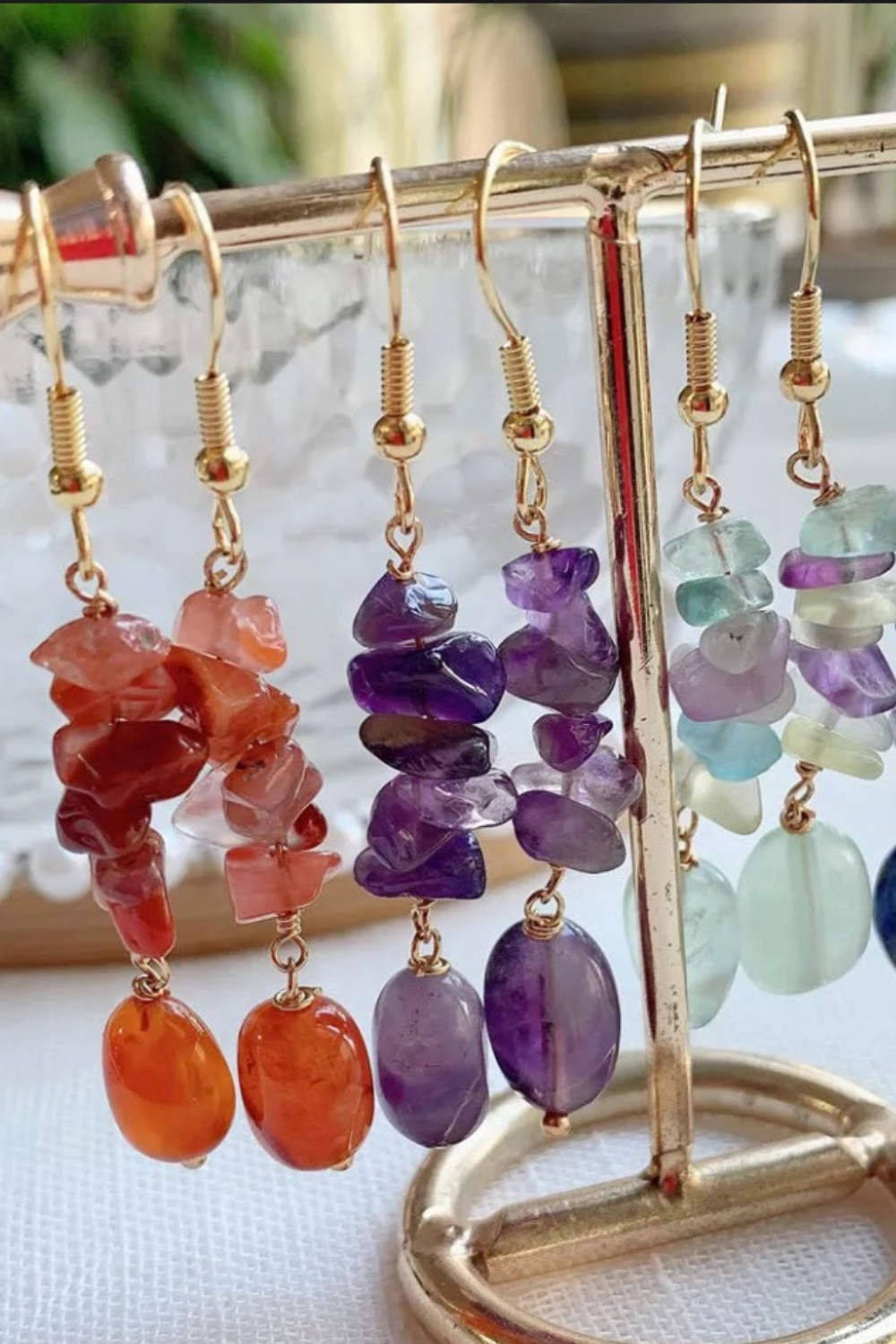 Reiki Natural Crystal Drop Earrings