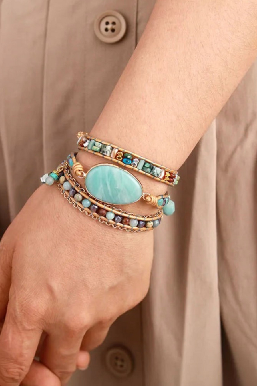 Boho Natural Stone Amazonite Beaded Bracelet