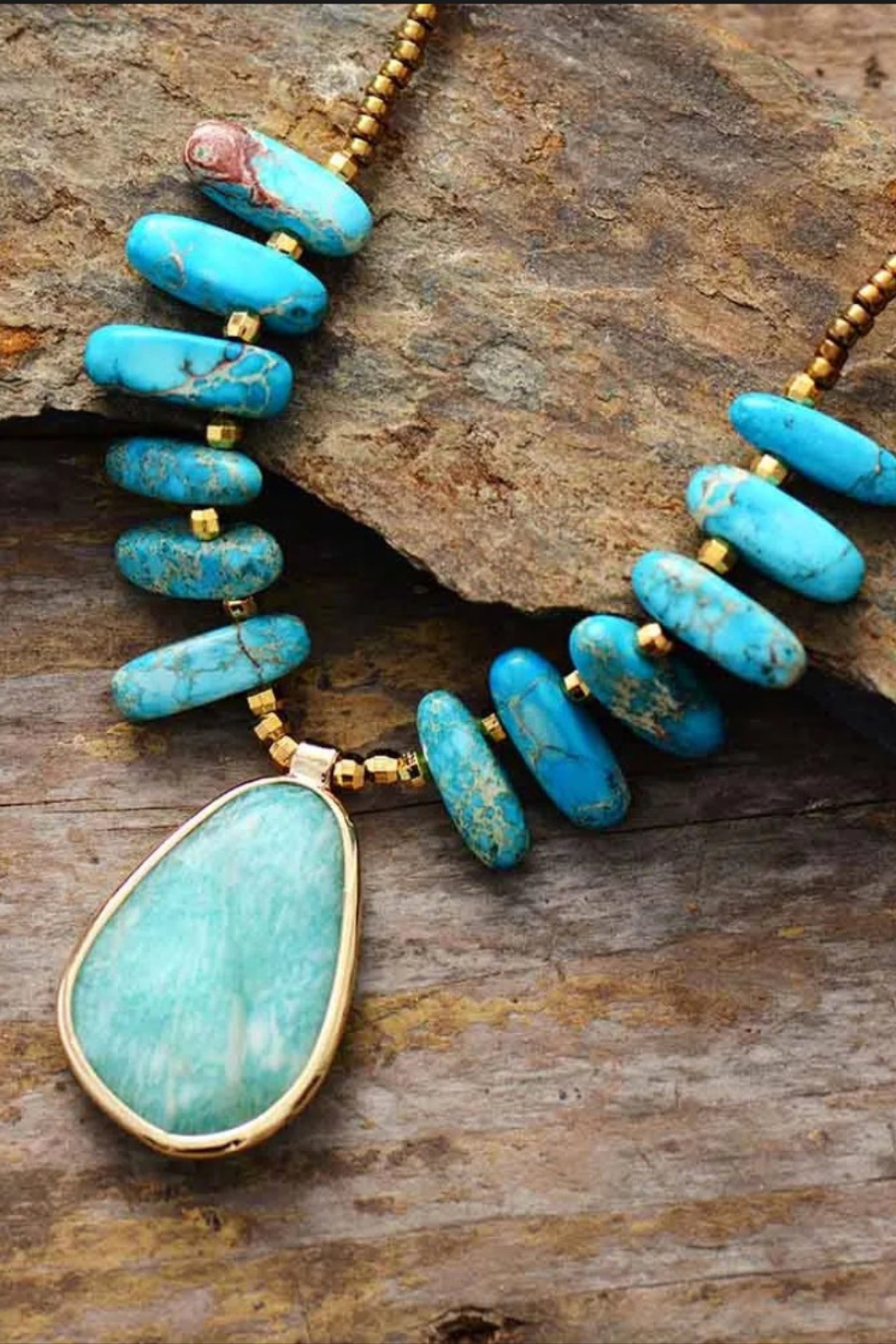 Unique Natural Stone Amazonite Pendant Necklace