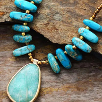 Unique Natural Stone Amazonite Pendant Necklace