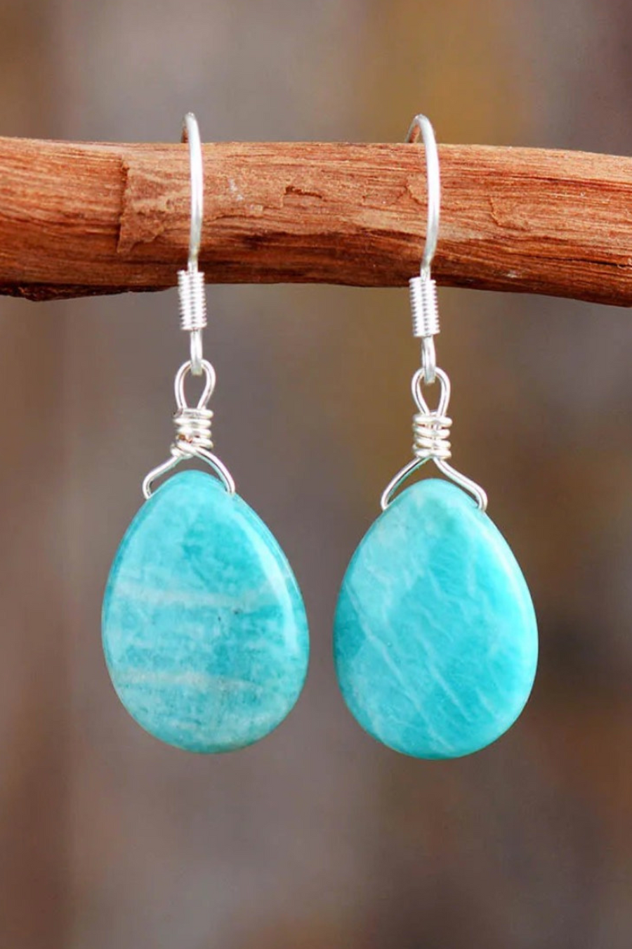 Unique Teardrop Amazonite Elegant Earrings