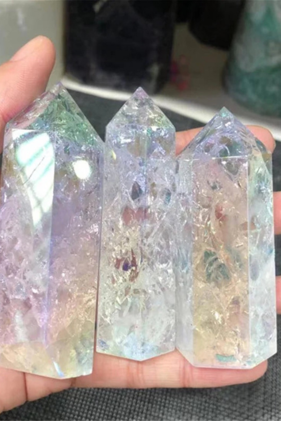 Natural Aura Cracked Clear Quartz Tower