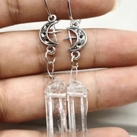 Gothic Clear Quartz Moon Earrings