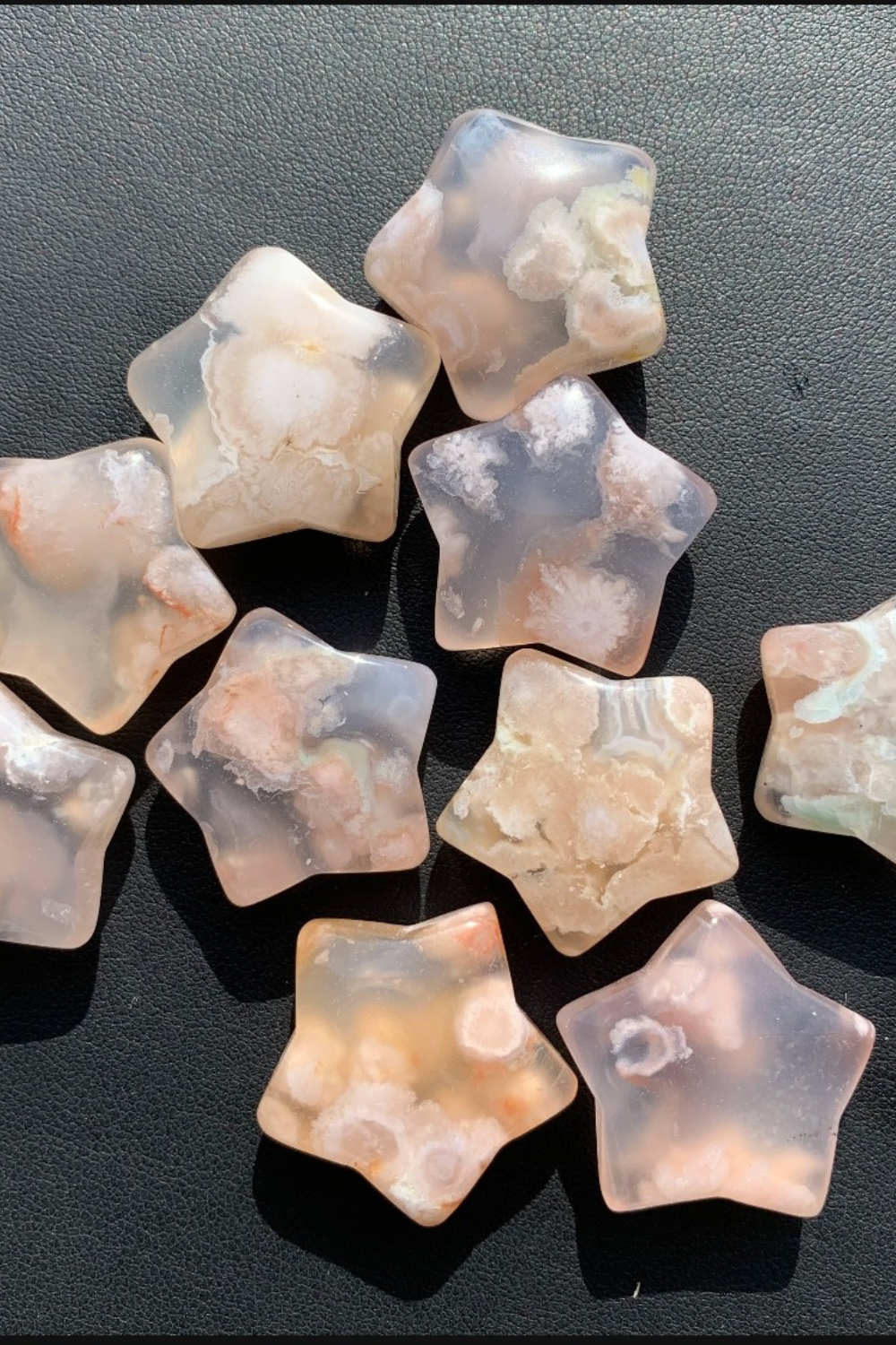 Natural Flower Agate Star Carving