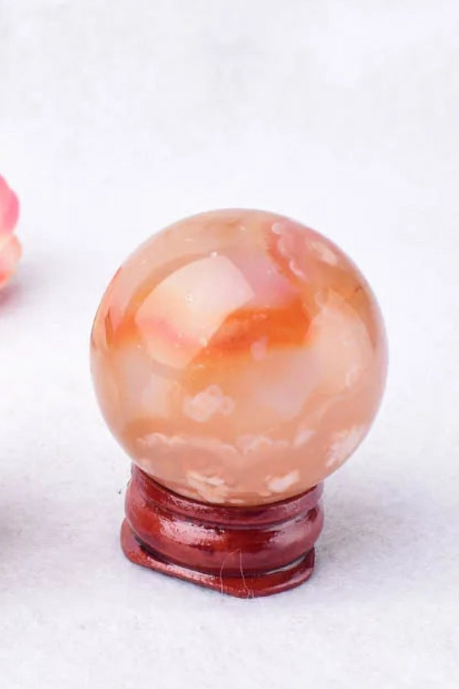 Mini Natural Cherry Blossom Flower Agate Sphere