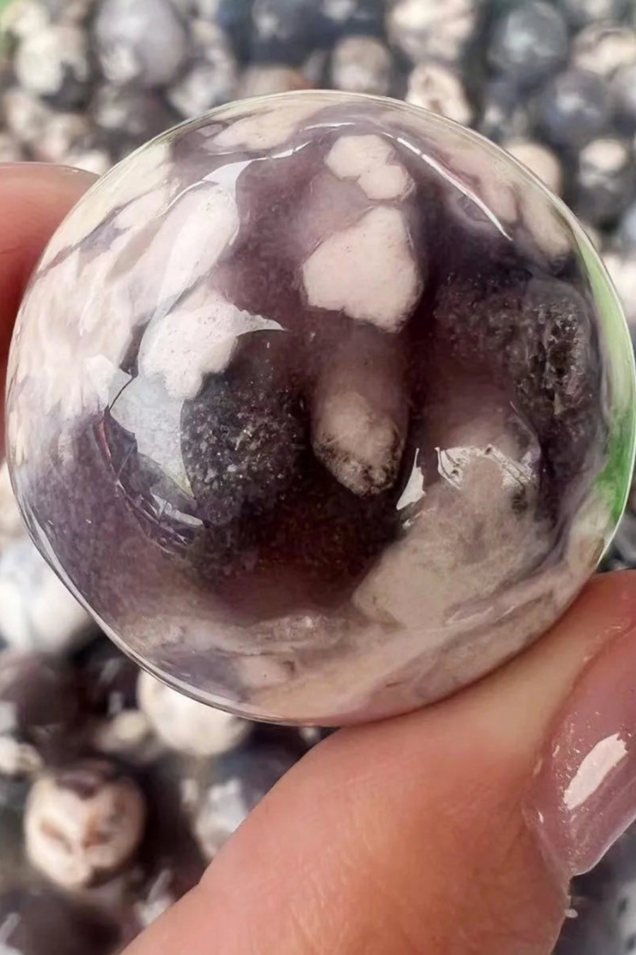 Natural Cherry Blossom Agate Flower Sphere