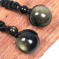 Natural Gold Sheen Obsidian Pendant Necklace