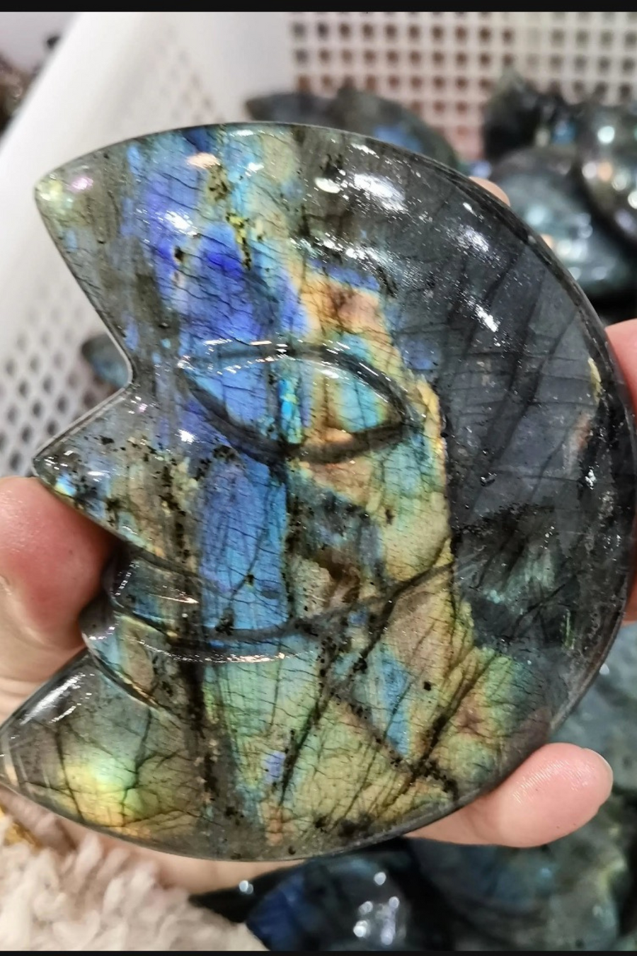 Natural Labradorite Moon Face Carving