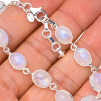 Natural Rainbow Moonstone 925 Sterling Silver Bracelet