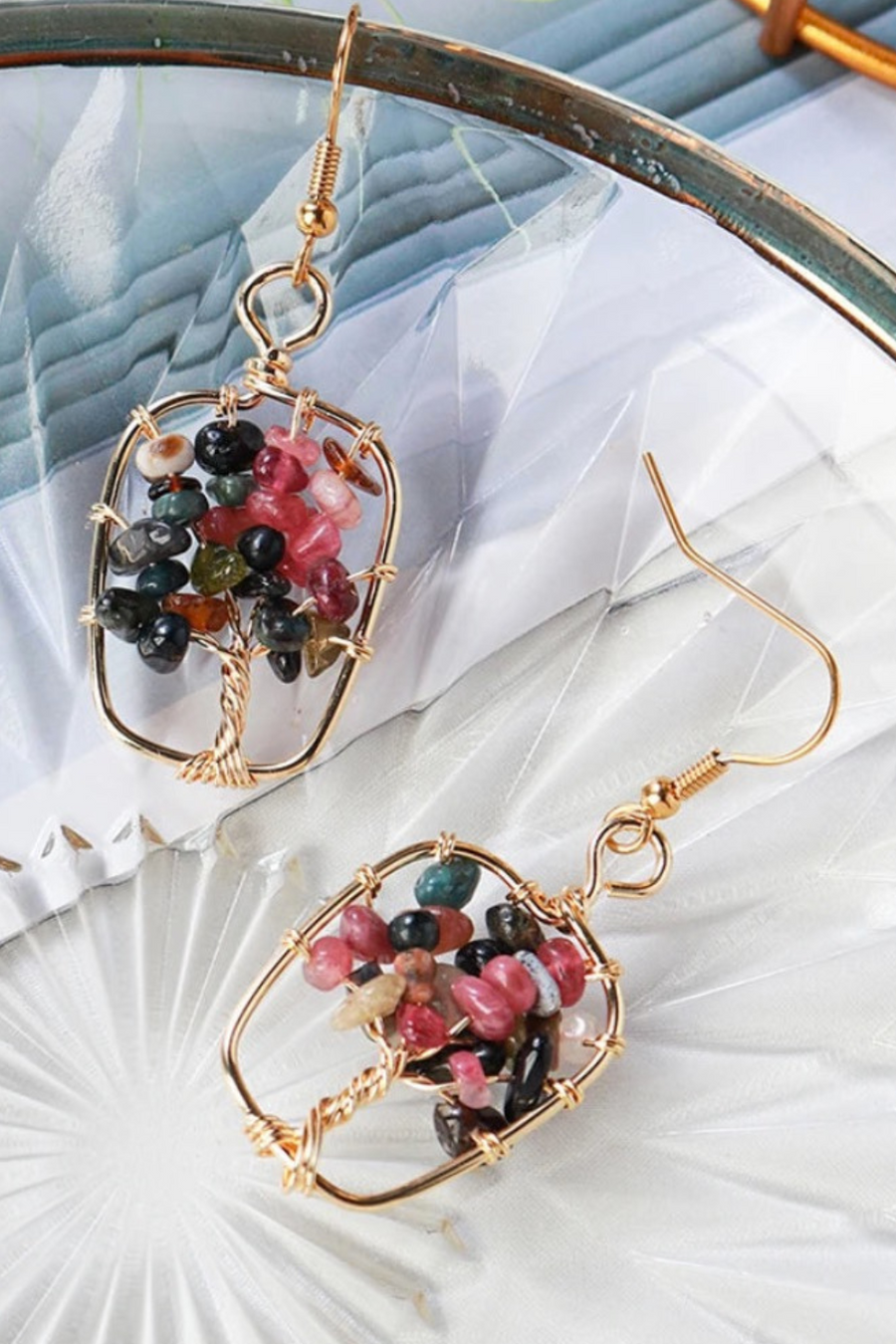 Boho Style Natural Colorful Tourmaline Earrings