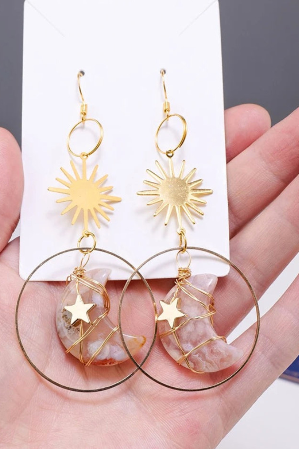 Boho Natural Flower Agate Earrings