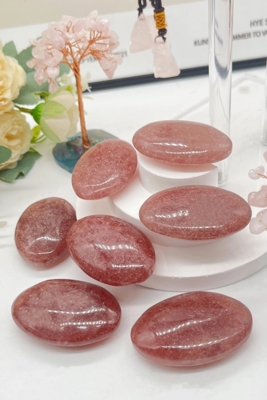 Natural Strawberry Quartz Palm Stone