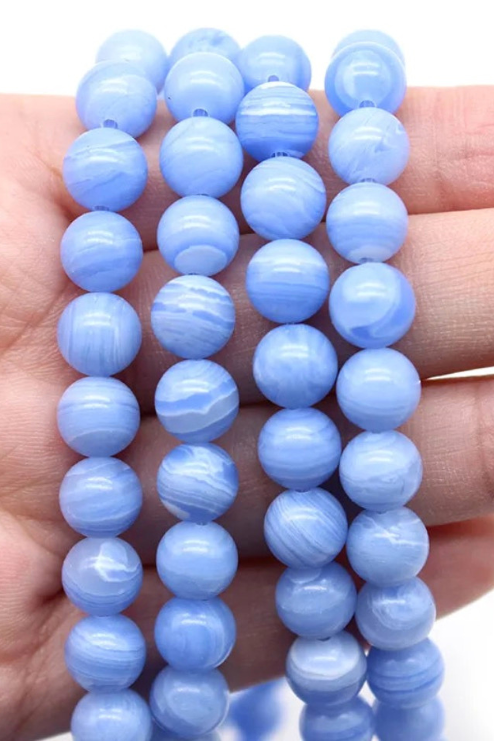 Blue Lace Agates Stone Chalcedony  Round Loose Spacer Beads 4 6 8 10 12MM Pick Size For Jewelry Making DIY Bracelet