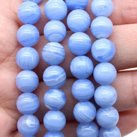 Blue Lace Agates Stone Chalcedony  Round Loose Spacer Beads 4 6 8 10 12MM Pick Size For Jewelry Making DIY Bracelet