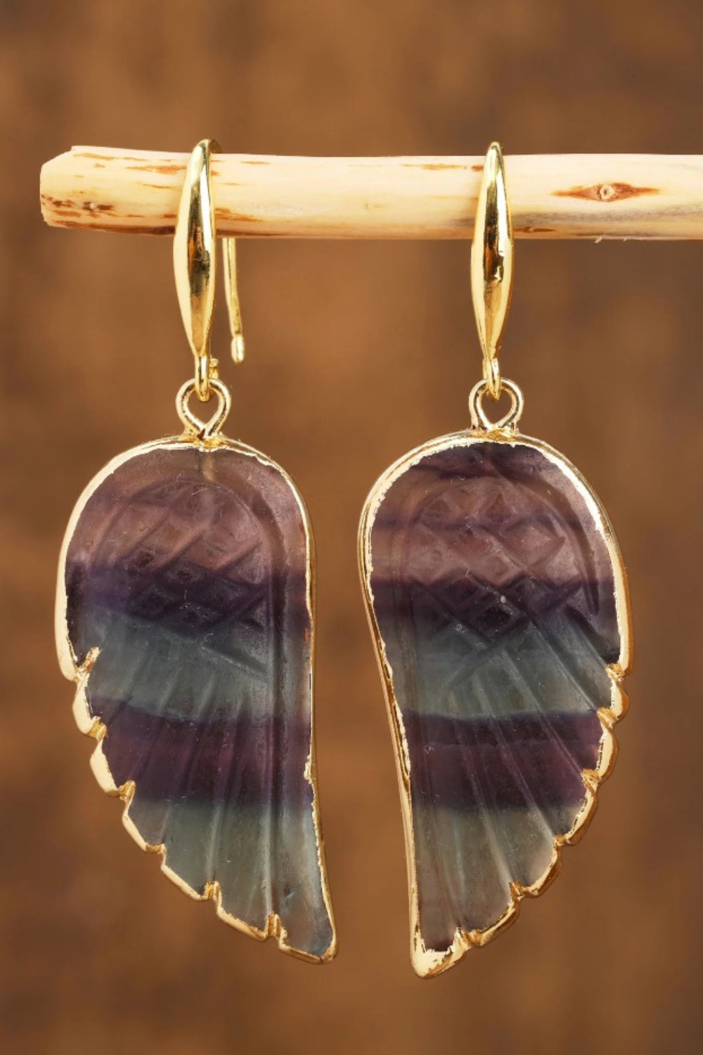 Natural Crystal Angel Wing Dangle Earring