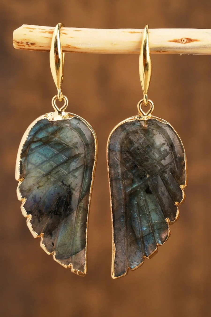 Natural Crystal Angel Wing Dangle Earring