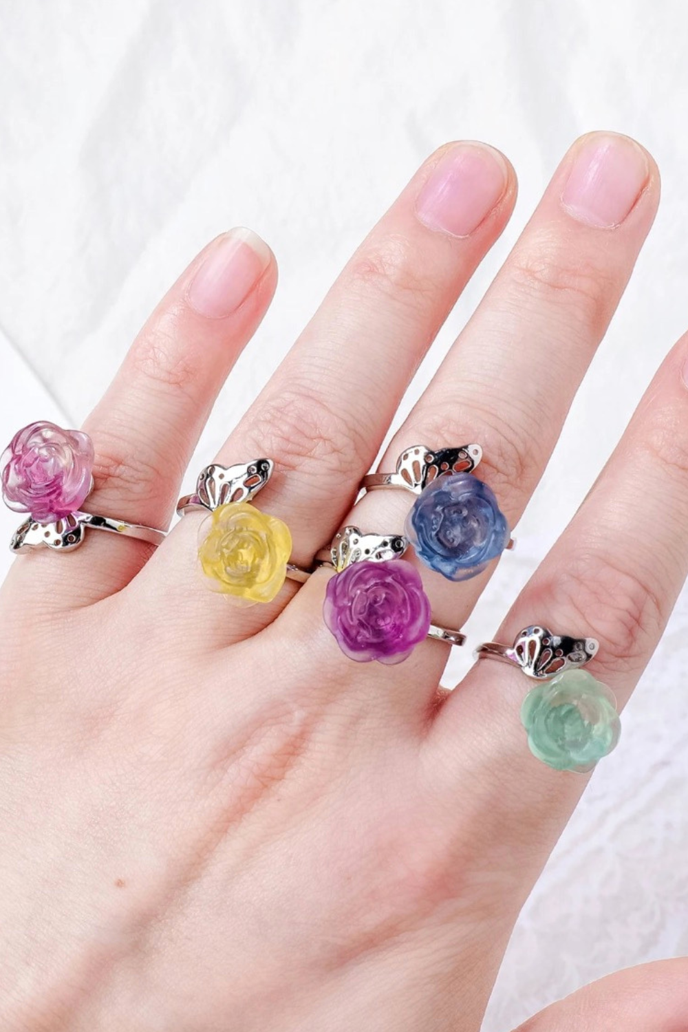 Natural Rainbow Fluorite Flower Ring