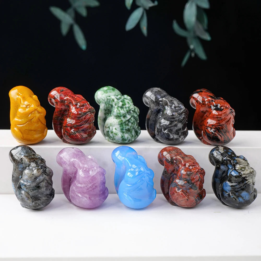 Natural Gemstone Squirrel Carving Mystery Box