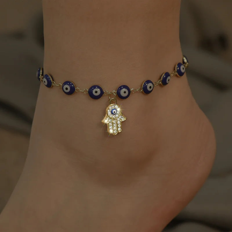 Boho Hand Blue Evil Blue Eye Charm Anklet Bracelet