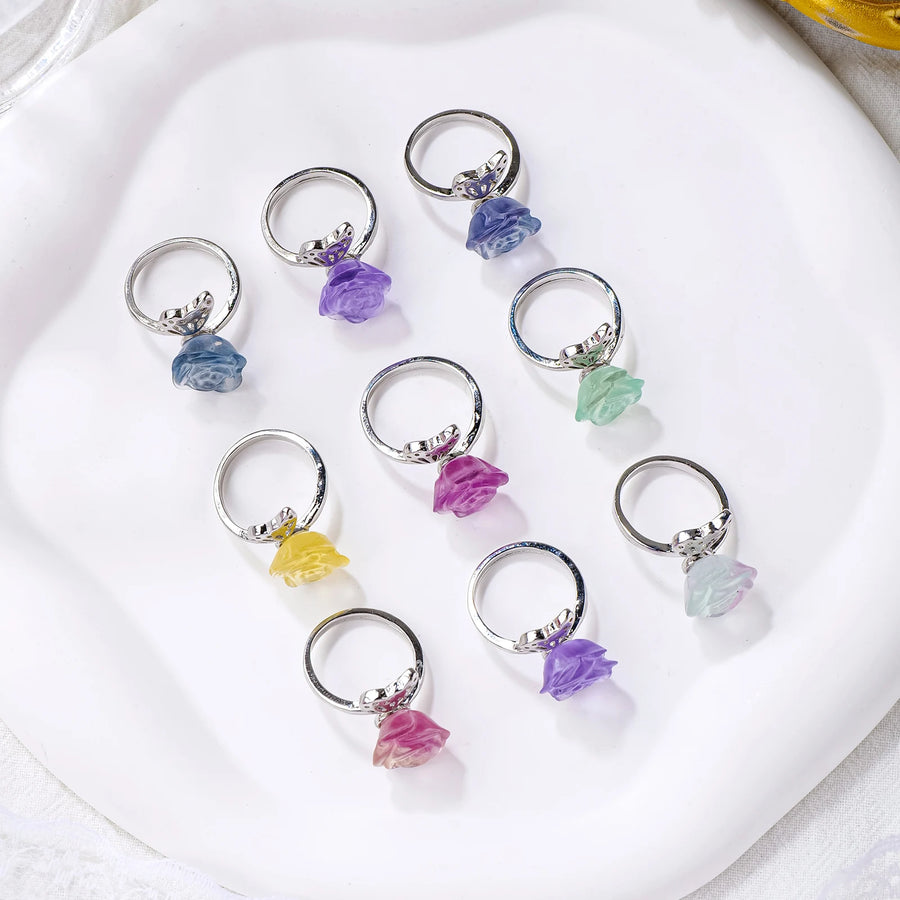 Natural Rainbow Fluorite Flower Ring