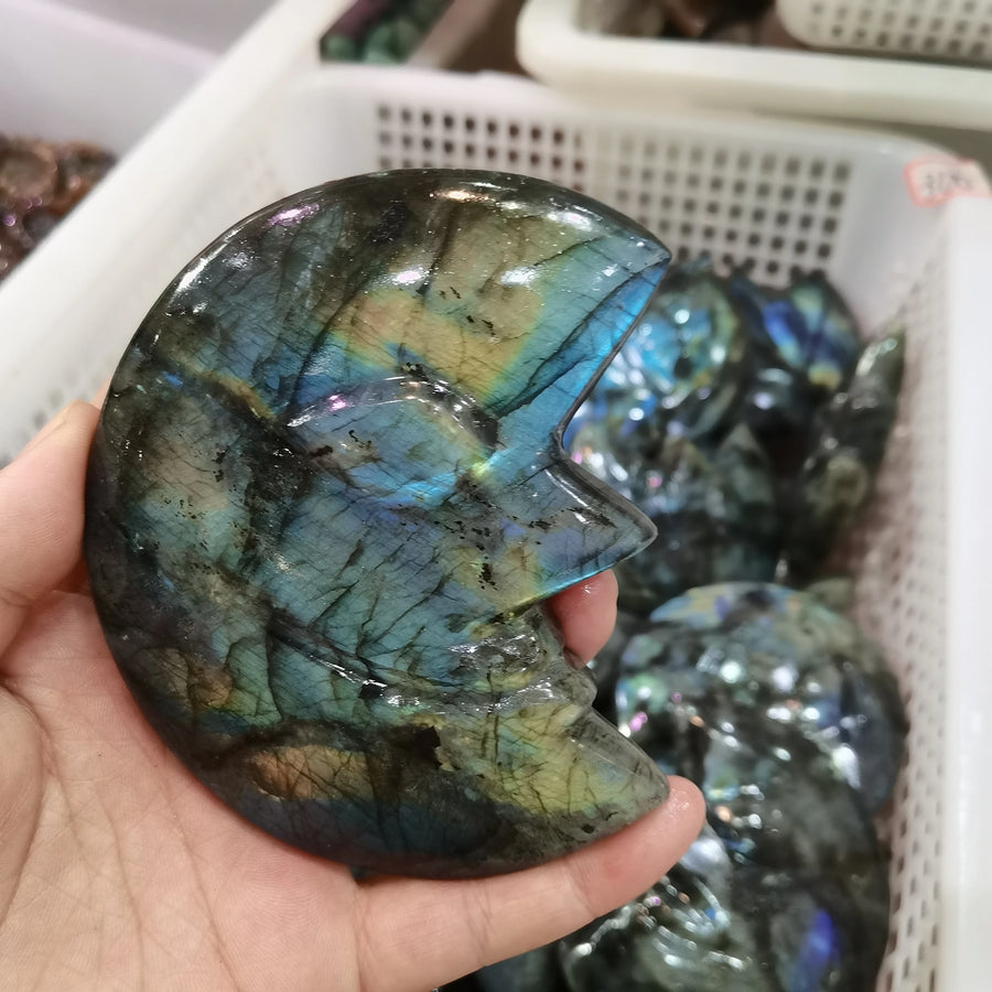 Natural Labradorite Moon Face Carving