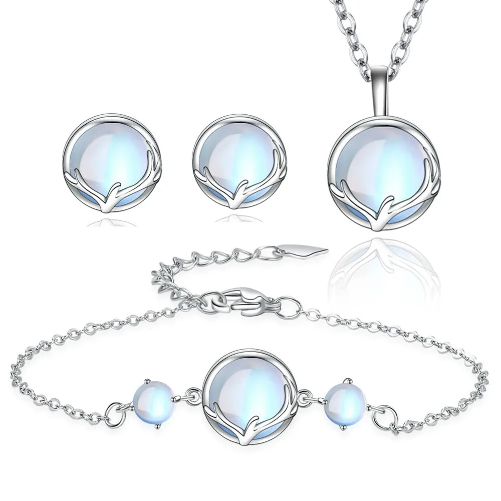 Antler Moonstone Jewelry Set 925 Silver Sterling