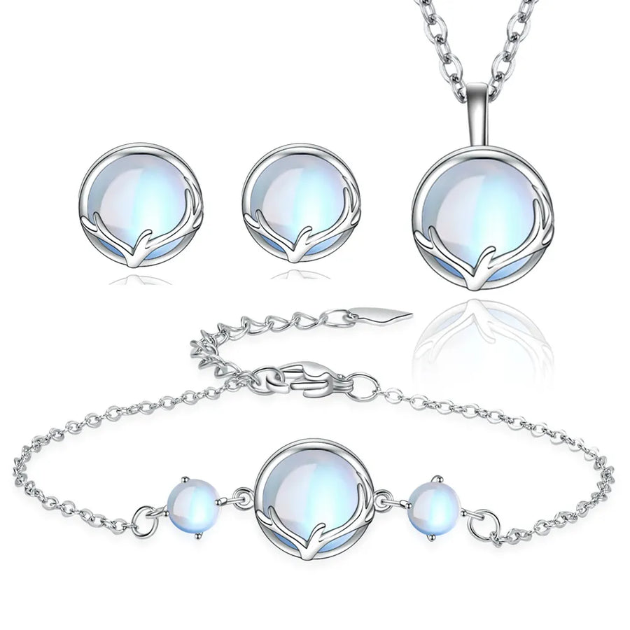 Antler Moonstone Jewelry Set 925 Silver Sterling