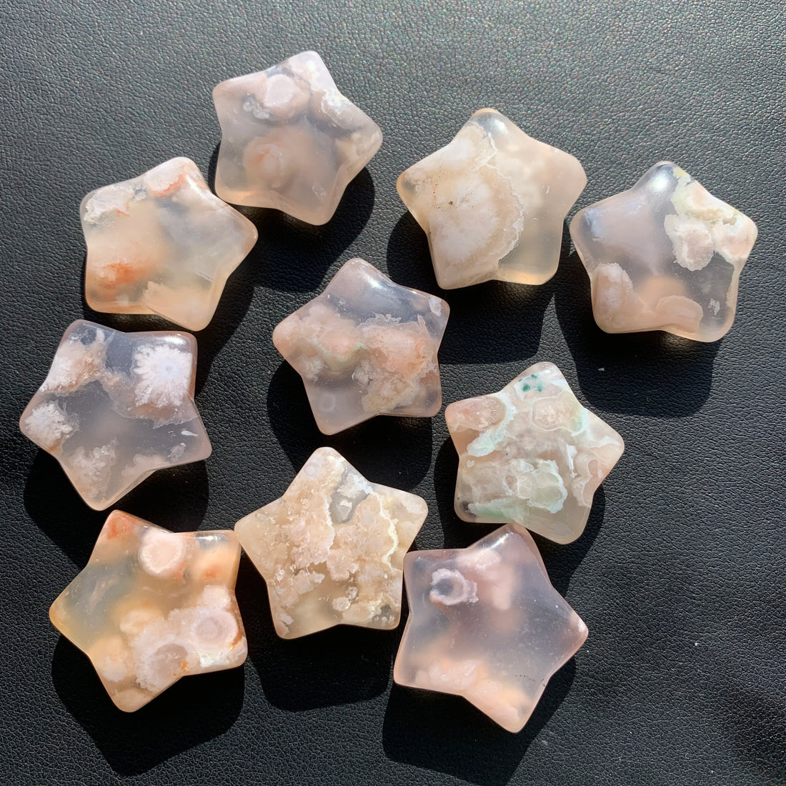 Natural Flower Agate Star Carving