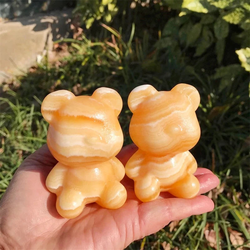 Natural Yellow Calcite Bear Carving