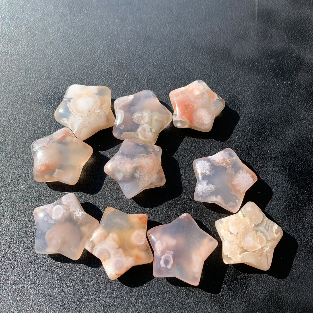 Natural Flower Agate Star Carving