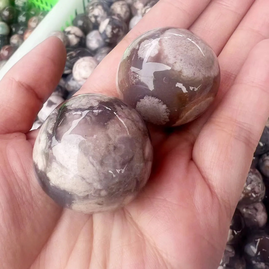 Natural Cherry Blossom Agate Flower Sphere