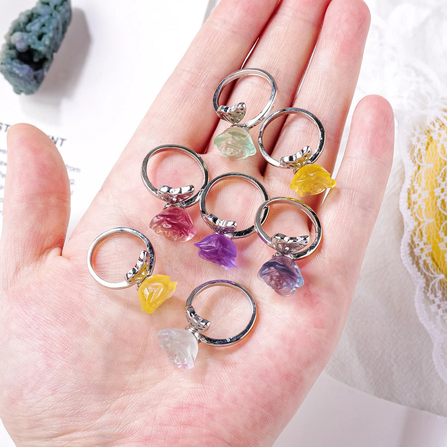 Natural Rainbow Fluorite Flower Ring