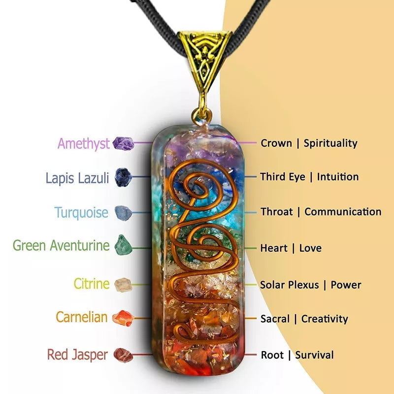 Retro Reiki Healing Energy Crystal Pendant Necklace 7 Chakra